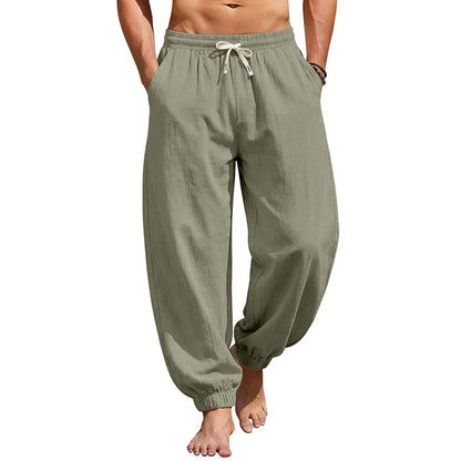 Men Summer Linen Jogger Pants Plus Size, Loose Beach Casual Trousers For TK EU US