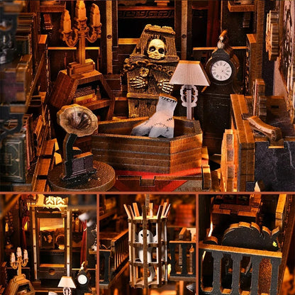 DIY Wooden Bookshelf Dollhouses Book Nook Shelf Insert Miniature Model Kits With Light Bookshelf Bookend Wooden Puzzle Toys Gift