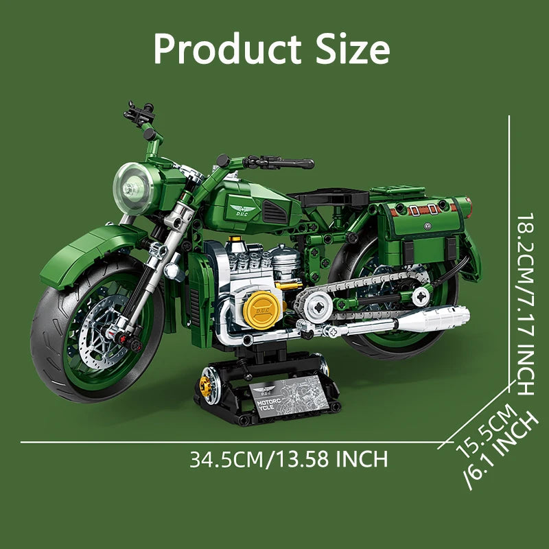 Retro Cruiser Motorcycle Building Blocks Set Classic Vintage Motorbike Model, With Stand, Birthday Christmas Gift