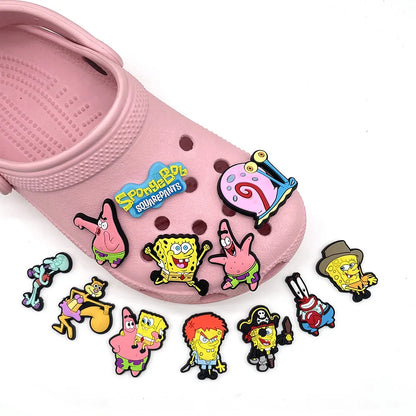 MIX Shoe Charms DIY Spongebob A/W PVC Shoes Charms Patrick Star Slippers Buckle Decorations Fit Boys Kids Birthday Xmas Gifts