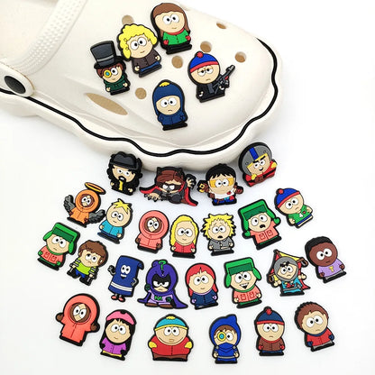 16-46Pcs Hot Toys South Park Shoe Charms Cartoon Shoes Decoration Accessories Buckle fit Clog Sandal Wristbands Kids Party Gifts