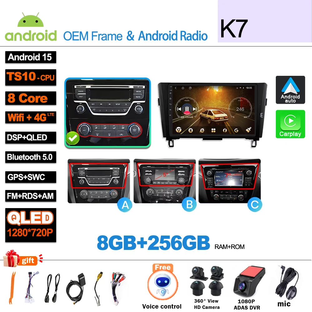Car Radio For Nissan X-Trail Qashqai 2 J1T32 Qashqai J10 J11 2014 2015 2016 2017 2018 2019  Wireless WIFI GPS Carplay Auto DVD