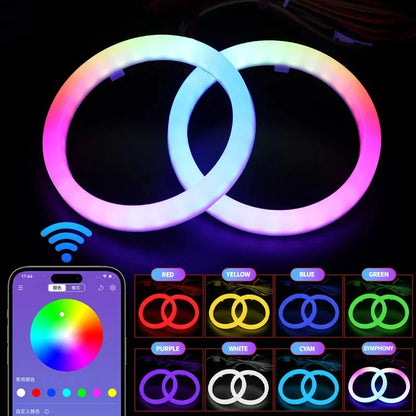 2PCS RGB Cotton LED Angel Eyes Halo Rings 90mm 70mm 80mm LED Headlight Lamps For Car UTV Motorcycle DRL Eyes APP Control
