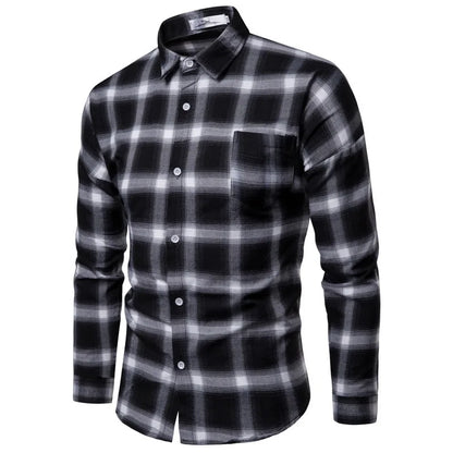 1pcs Spring Autumn Men Long Sleeve Grid Shirt Man Thin Shirt Male Fashion Classic Basic Casual Shirt Coat Men's Slim Tops M-3XL