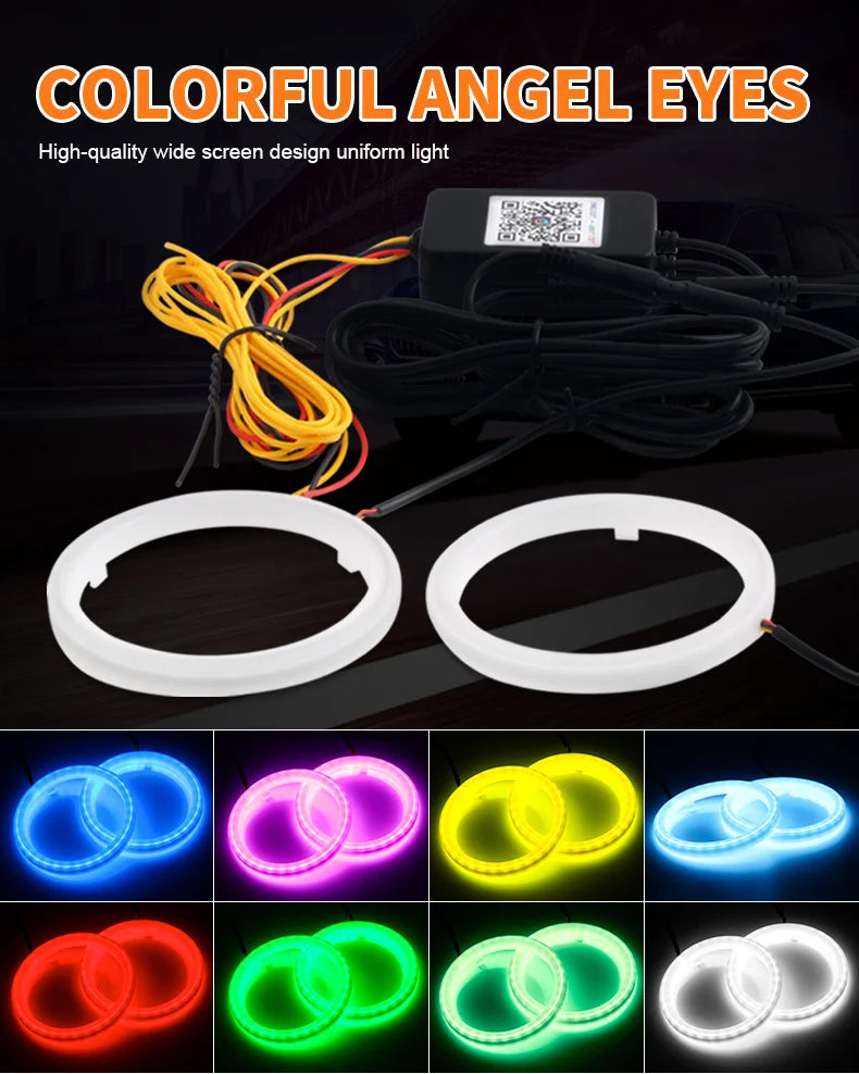 2PCS RGB Cotton LED Angel Eyes Halo Rings 60mm 70mm 80mm LED Headlight Lamps For Car UTV Motorcycle DRL Eyes APP Control 12V 24V