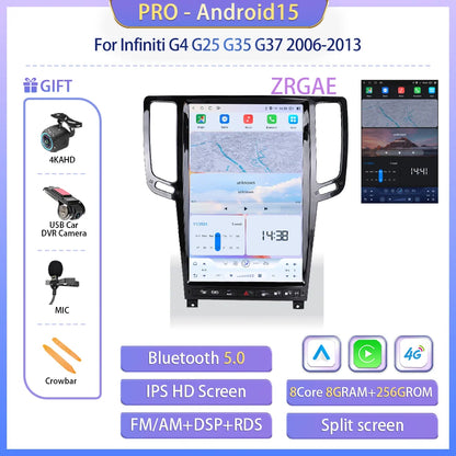 14.5” Android15 For Infiniti G4 G25 G35 G37 2006-2013 Tesla Style GPS Navigation Car Multimedia Video Player Carplay Auto BT 4G