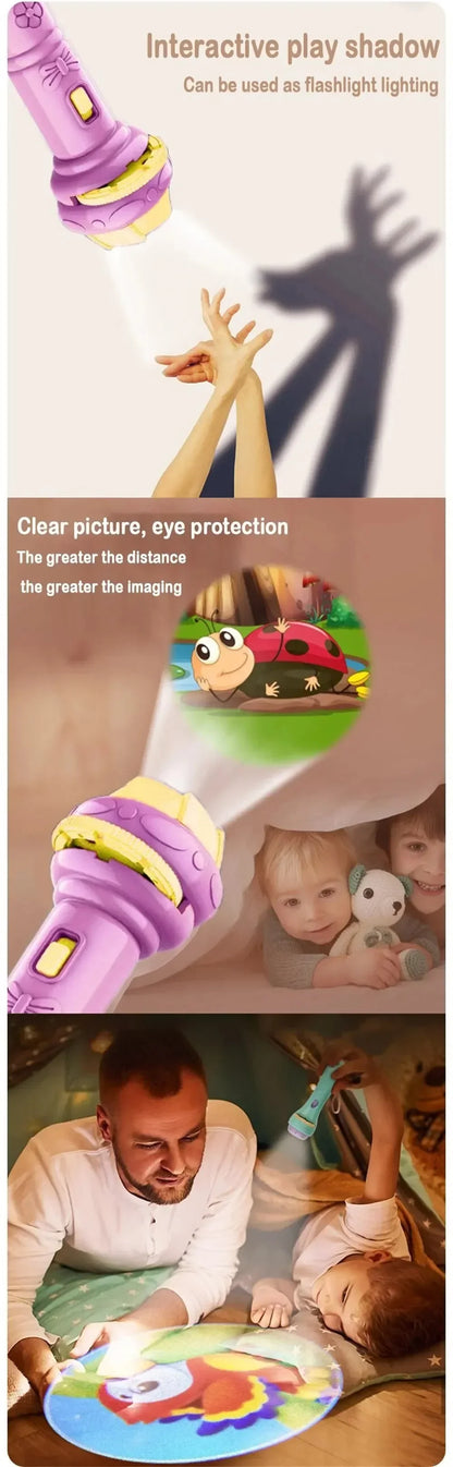 Kids Projector Flashlight with 10 Cards 80 Images Cartoon Night Light Projector Toy for Kids Bedtime Story Education Gift