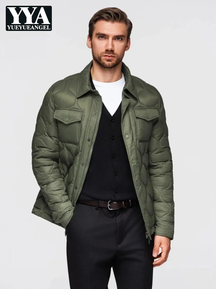 Autumn Winter Mens Parkas Single Breasted Warm Comfortable Windproof Nylon Padded Jacket Turndown Collar Casual Outerwear Male