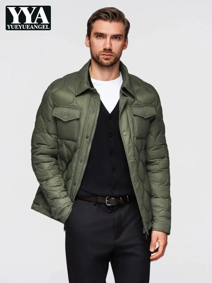 Autumn Winter Mens Parkas Single Breasted Warm Comfortable Windproof Nylon Padded Jacket Turndown Collar Casual Outerwear Male