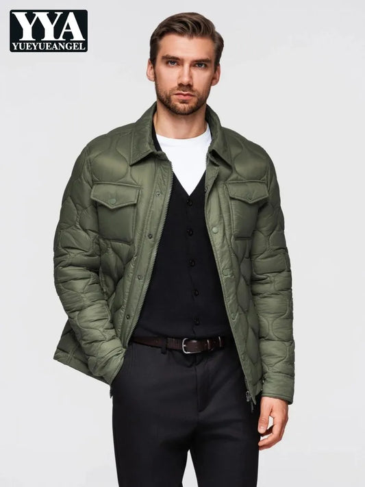 Autumn Winter Mens Parkas Single Breasted Warm Comfortable Windproof Nylon Padded Jacket Turndown Collar Casual Outerwear Male