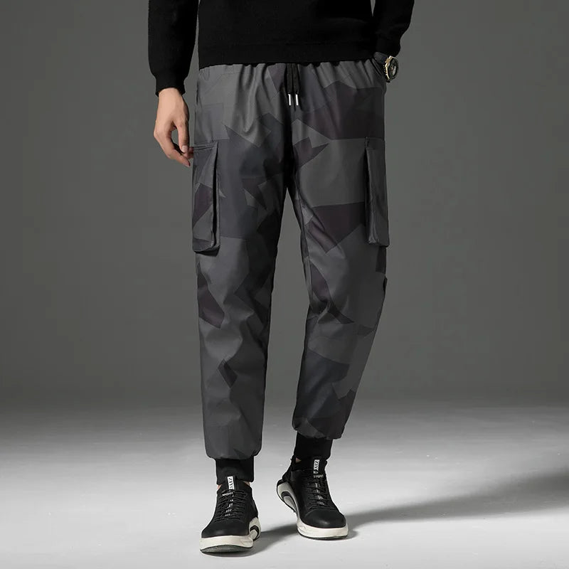 Autumn And Winter New Men'S Camouflage Casual Versatile Loose Outdoor Sports Trousers 90 White Duck Down Warm Down Pants