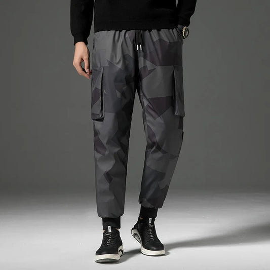 Autumn And Winter New Men'S Camouflage Casual Versatile Loose Outdoor Sports Trousers 90 White Duck Down Warm Down Pants
