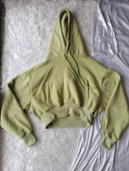 Basic Wear Black Charcoal Hoodies for Women Autumn Winter Loose Fleece Hooded Sweatshirts Streetwear Cropped Pullovers
