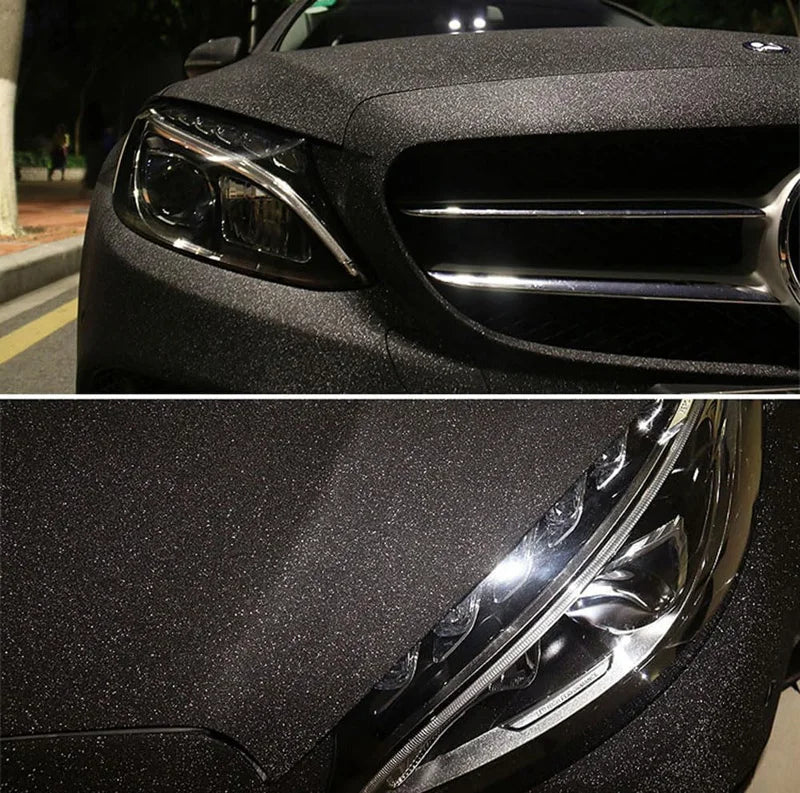 Matte Sparkle Frosted Sanding Glitter Black Vinyl Wrap Film Air Release Self Adhesive Decal Sticker Motorbike Car Wrapping