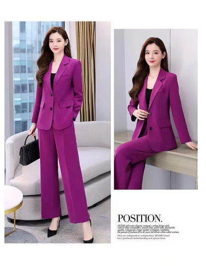 Spring 2026 plus Size Suit Set Loose Wide Leg Pants Two Piece Set Korean Style Commute Casual High Waist Polyester Fiber