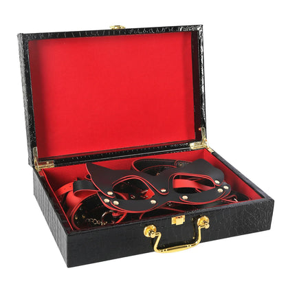 Slave Roleplay Set Leather Handcuffs Ankle Cuffs Ball Gag Mask Whip Collar Leash Sex Toys for Women Couples BDSM Bondage Kit