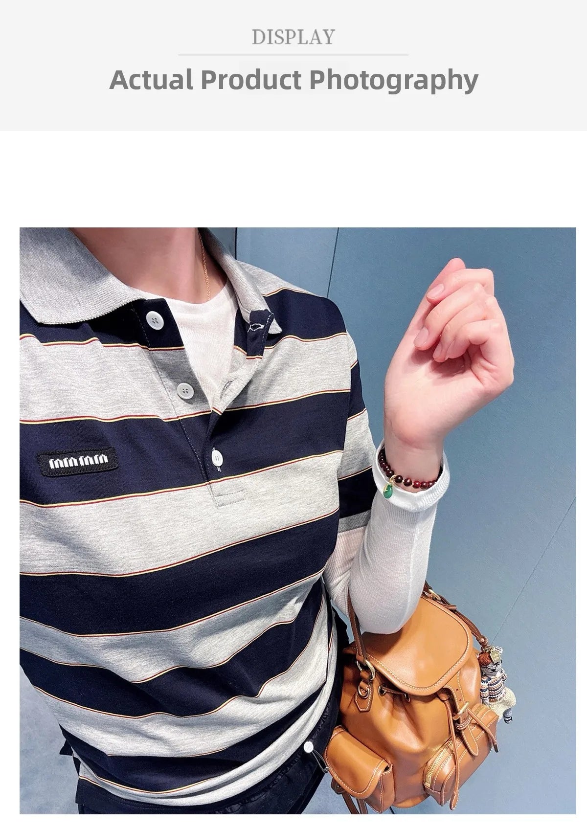 Sweet Cool Girl Spring New Style Miu Style Embroidered Letter Grey Blue Color Block Stripe  Short Sleeve Women's Top