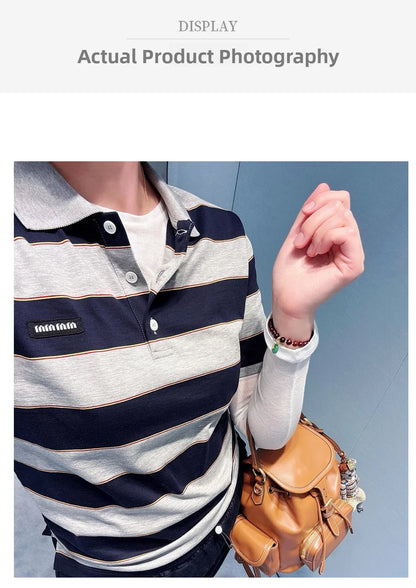 Sweet Cool Girl Spring New Style Miu Style Embroidered Letter Grey Blue Color Block Stripe  Short Sleeve Women's Top