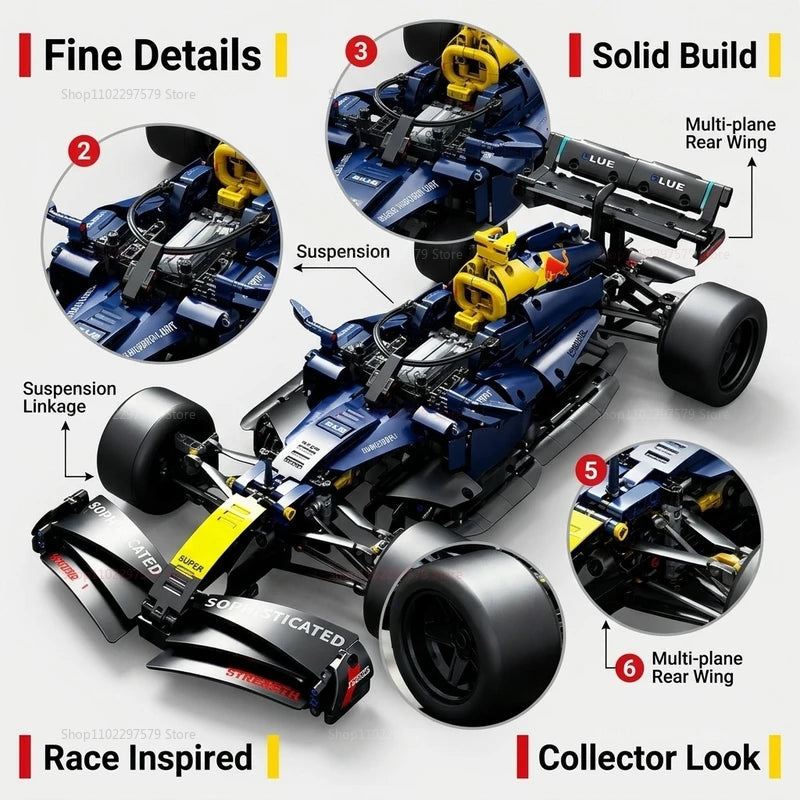 Speed Racing Car Building Blocks Set 1:10 Scale DIY Model Kit for Kids and Adults Collectible Race Car Toys 1200pcs Gift Display