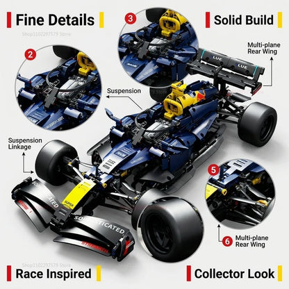 Speed Racing Car Building Blocks Set 1:10 Scale DIY Model Kit for Kids and Adults Collectible Race Car Toys 1200pcs Gift Display