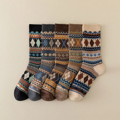 Men's Dress Socks, Cotton Crew Socks, Breathable and Sweat-Absorbing, Funky Colorful Pattern Crew Socks