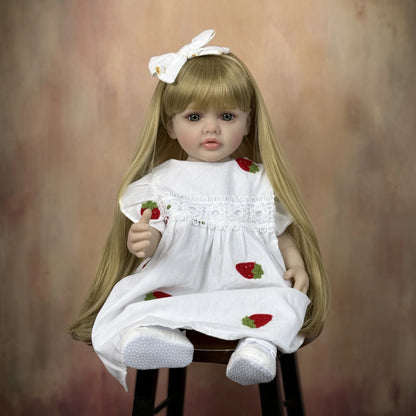 BZDOLL 55cm Full Vinyl Body Reborn Baby Beautiful Doll 22inch Lifelike Long Hair Princess Toddler Baby Art Collection Toy