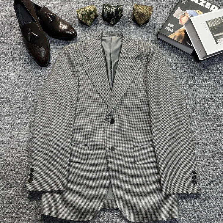 Vintage Unisex Woolen Suit Jacket Simple Casual Plaid Retro Style Warm Windproof Interview Commuting Business Casual Wear