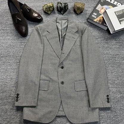 Vintage Unisex Woolen Suit Jacket Simple Casual Plaid Retro Style Warm Windproof Interview Commuting Business Casual Wear