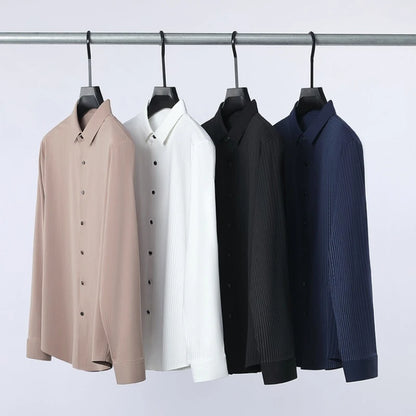 Men's Stretch Stripe Shirt - Elegant Slim Fit Long Sleeve for Business Casual | Wrinkle-Resistant Office-to-Commute Wear M-4XL