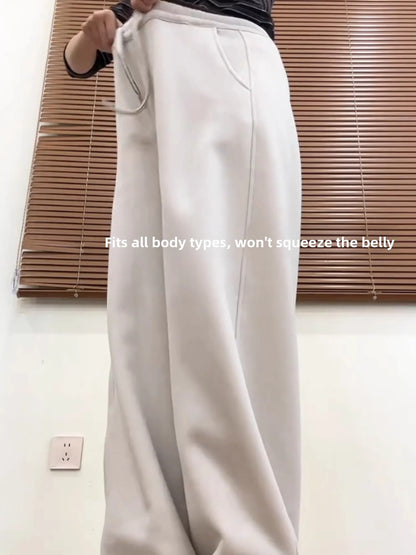 Warm Alpaca Wool Fleece Pants Women's Winter Thickened Fleece High Waist Slim Version Knife-Shape Pants Color Block Design