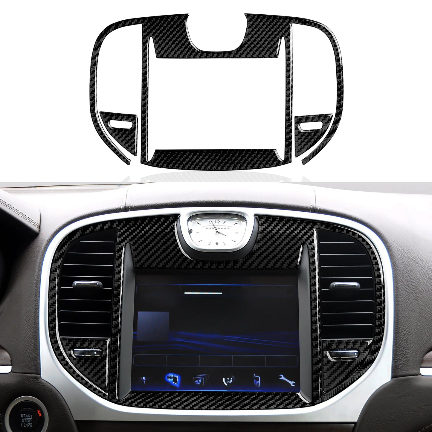 For Chrysler 300 (2011-2014) Car Center Console Gear Shift Panel Steering Wheel Cover Carbon Fiber Interior Sticker Accessories