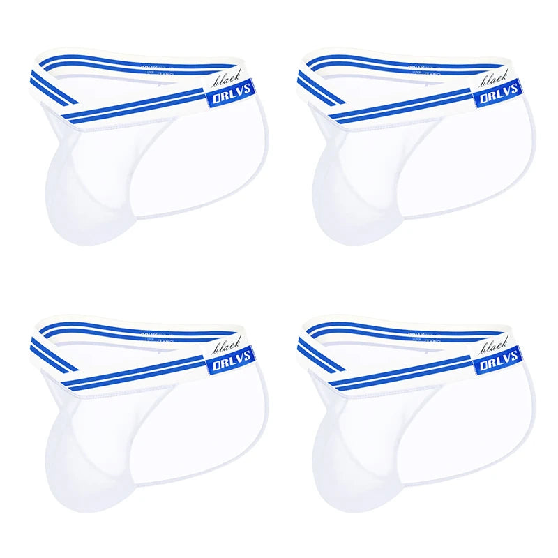 3 PCS Men's Ice Silk Ultra-Thin Barely-There Mesh Sheer Briefs, Striped V-Shape Elastic Waistband Summer Daily Commute Underwear