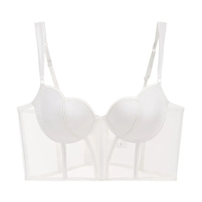 French Long Fishbone Mesh Patchwork Bra Set Slim Shaping Chest Lift Up Sexy Lingerie Outfit Soft Comfortable Underwear S-XL Suit