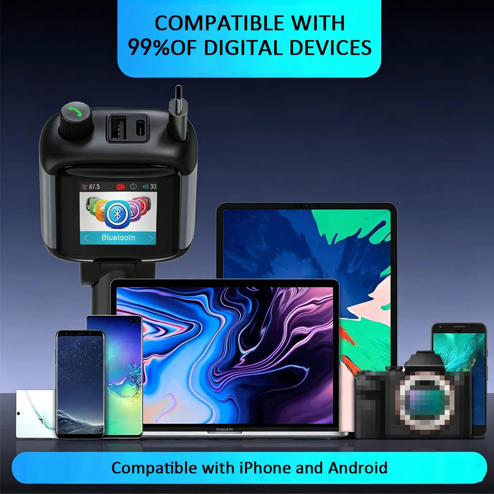 Color Screen Bluetooth FM Transmitter Car Charger 83W PD Fast Charger Car Radio with Mic For Wireless Hands Free Call MP3 Player