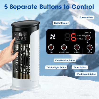 Air Conditioning Fan 6 Speeds USB Mini Air Conditioner Timing Home Office Air Cooler with Humidifier Desktop Misting Fan