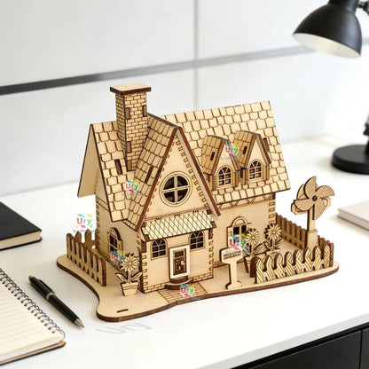 Ury 3D Wooden Puzzle Rural Cabin City Two-story Villa Handmade Assembly House Model DIY Toy Decoration Christmas Gift