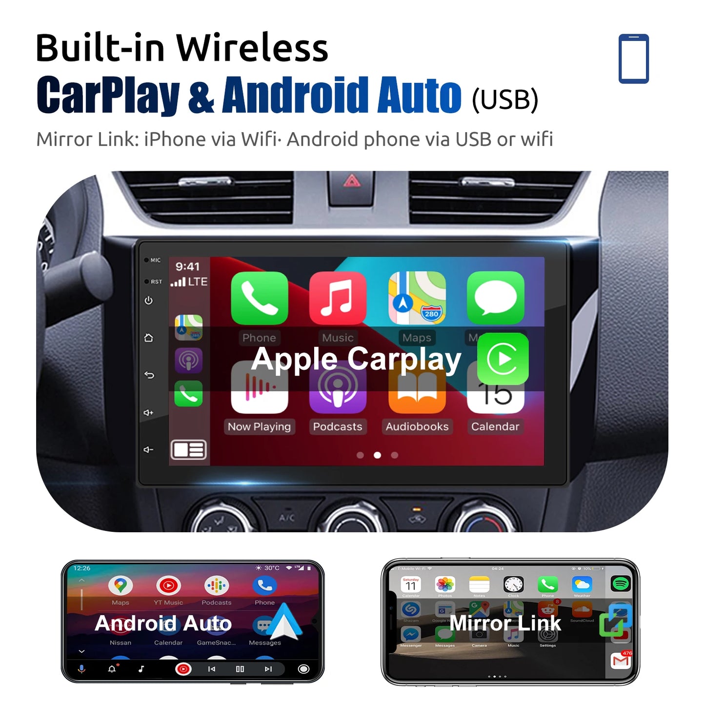 ESSGOO 7" Universal Car Radio 4GB 64GB Wireless Android Auto Carplay 4CORE Car Multimedia Player GPS RDS Car Stereo Autoradio