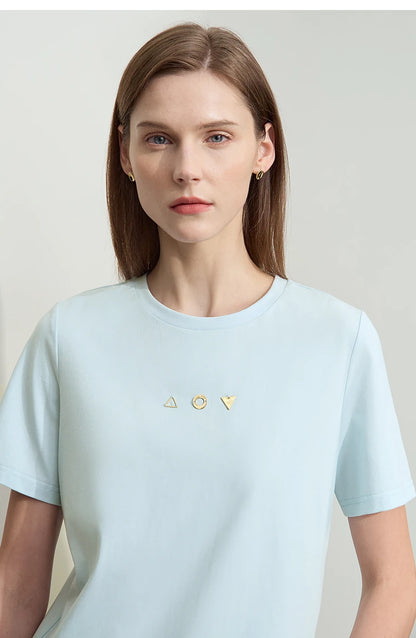 Amii Minimalist T-shirt Women's Tops O-neck Short Sleeves Geometric Decoration Antibacterial Cotton Elastic Casual Tees 12521088