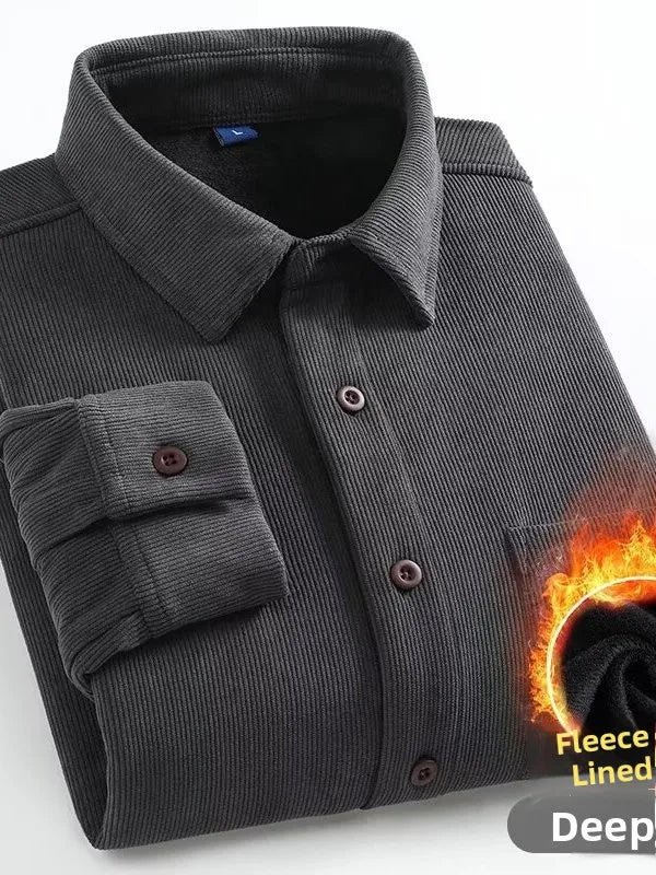 Men's Fleece Lined Corduroy Long Sleeve Shirt Thick Warm Casual  Color Autumn Winter Fashion Outerwear Breathable Youth ...