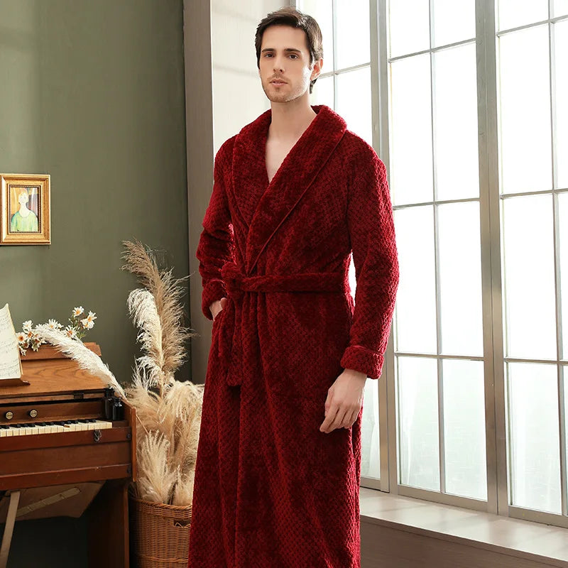 2026 Thickened Sherpa Couple Robe Long White Winter Sleepwear Belted Bathrobe