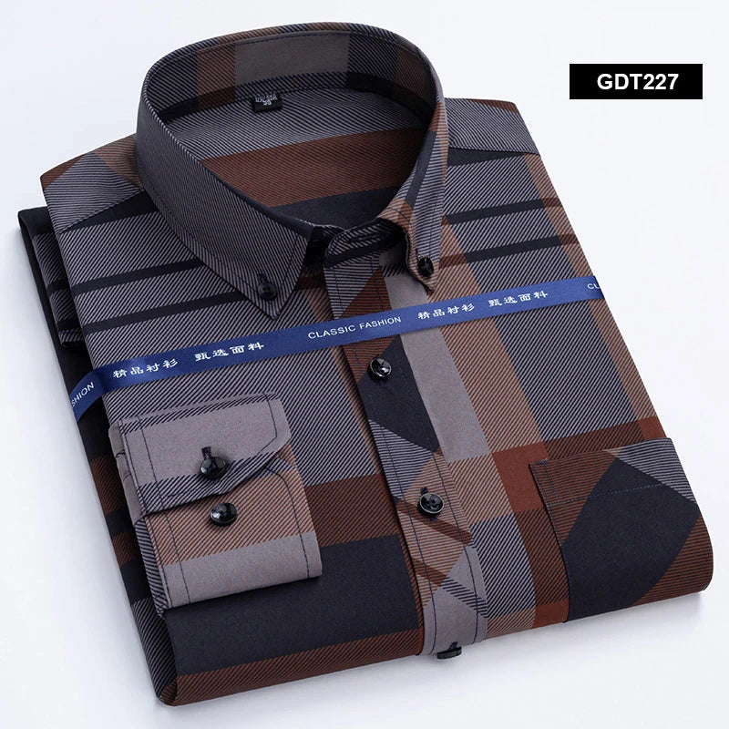 Men's Non-iron Shirts Business Casual Bronzing Long Sleeved Regular Fit Shirts Spring and Autumn New Fashion Print Top Clothing