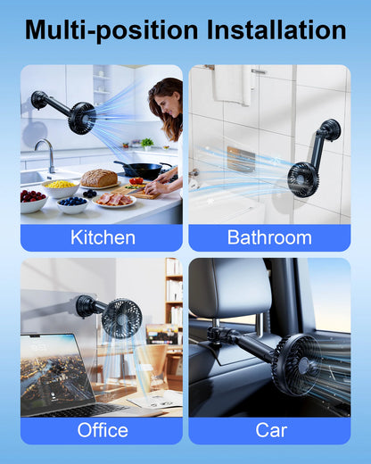Hipacool 5000mAh Car Sun Shade & Headrest Fan Suction Cup & Headrest Clamp Usage Modes Fully Adjustable Fans for Car Home Office