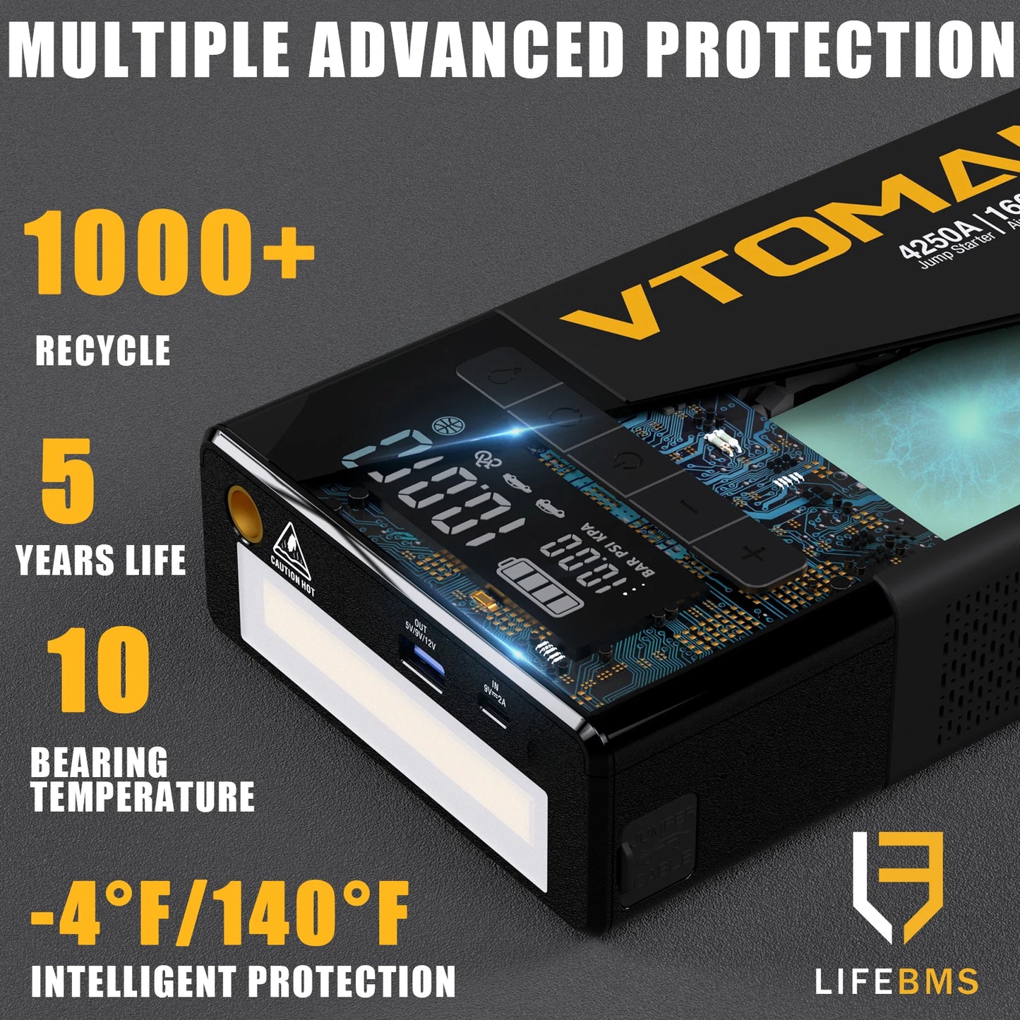 VTOMAN X7 Car Jump Starter 4250A Car Power Bank 4 In 1 with Air Compressor Car Starter Booster for 12V 10L Gas/Diesel