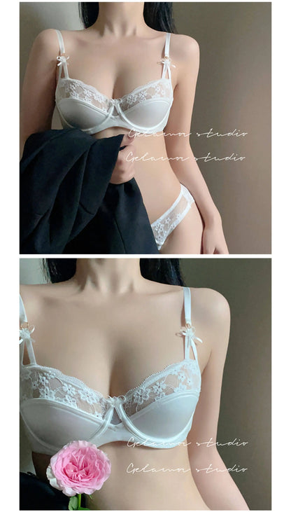 Thin Lace French Bra Set Women Minimizer Push Up Anti-Sagging Back Smoothing Side Support Comfort Sexy Daily Lingerie S-XL 32-38