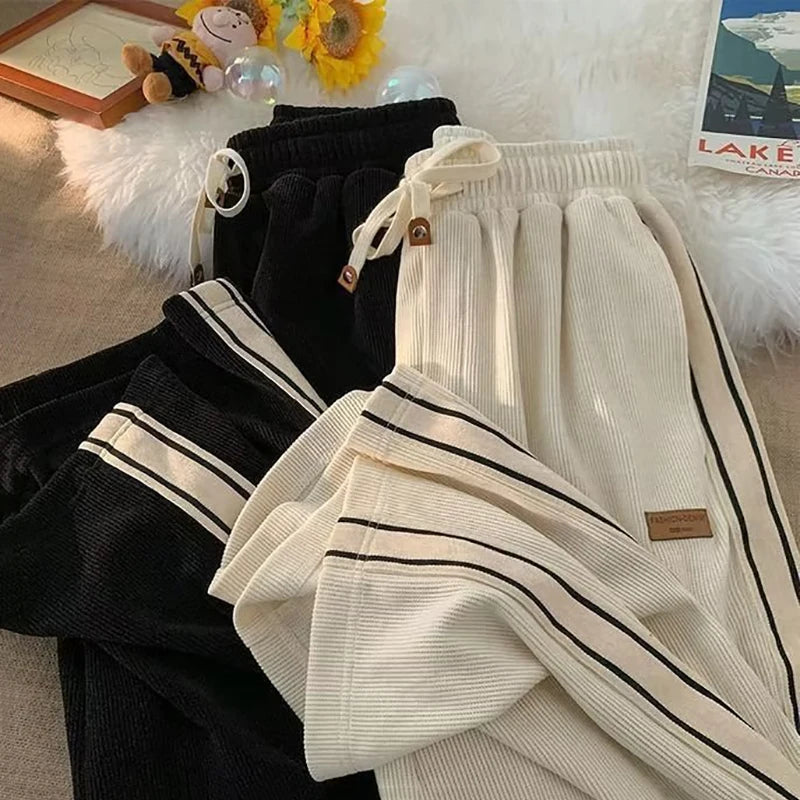 Corduroy Men Casual Sweatpants Straight Thick Wide Leg Pants Autumn Winter Streetwear Outdoor Sports Work Joggers Trousers Male