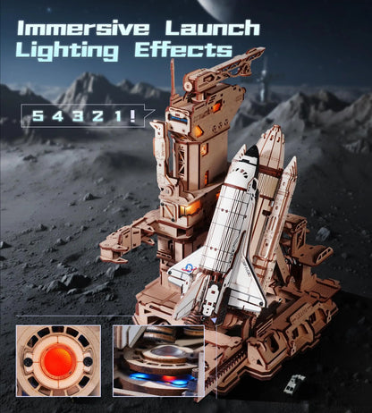 Robotime Space Shuttle 3D Wooden Puzzle Moving Rocket Launch Tower with Lights Mechanical Building STEM Project for Adult Teen