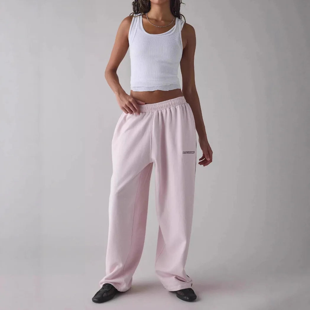 Loose Comfortable Straight Leg Pants Elastic Waist Casual Trousers Mid-Low Waist PVC Fabric Ladies Spring Season Fashion