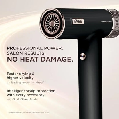 Professional hair dryer for straight and wavy hair, lightweight ionic plastic in matte black, prevents heat damage with Scalp S