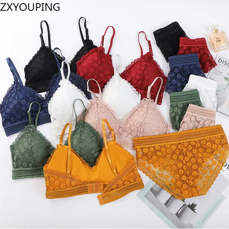 3 Piece Set Bra Sexy Lace Beauty Back Suit Underwear Gather Seamless Women's Underwear Panties Comfortable Lingerie