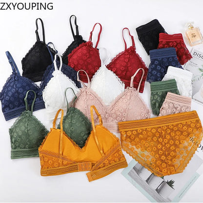 3 Piece Set Bra Sexy Lace Beauty Back Suit Underwear Gather Seamless Women's Underwear Panties Comfortable Lingerie
